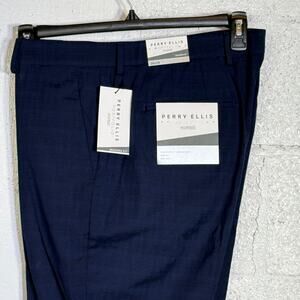 Perry Ellis Portfolio Men's ModFit Stretch Pants, Blue Tonal Plaid 36x29 $95
